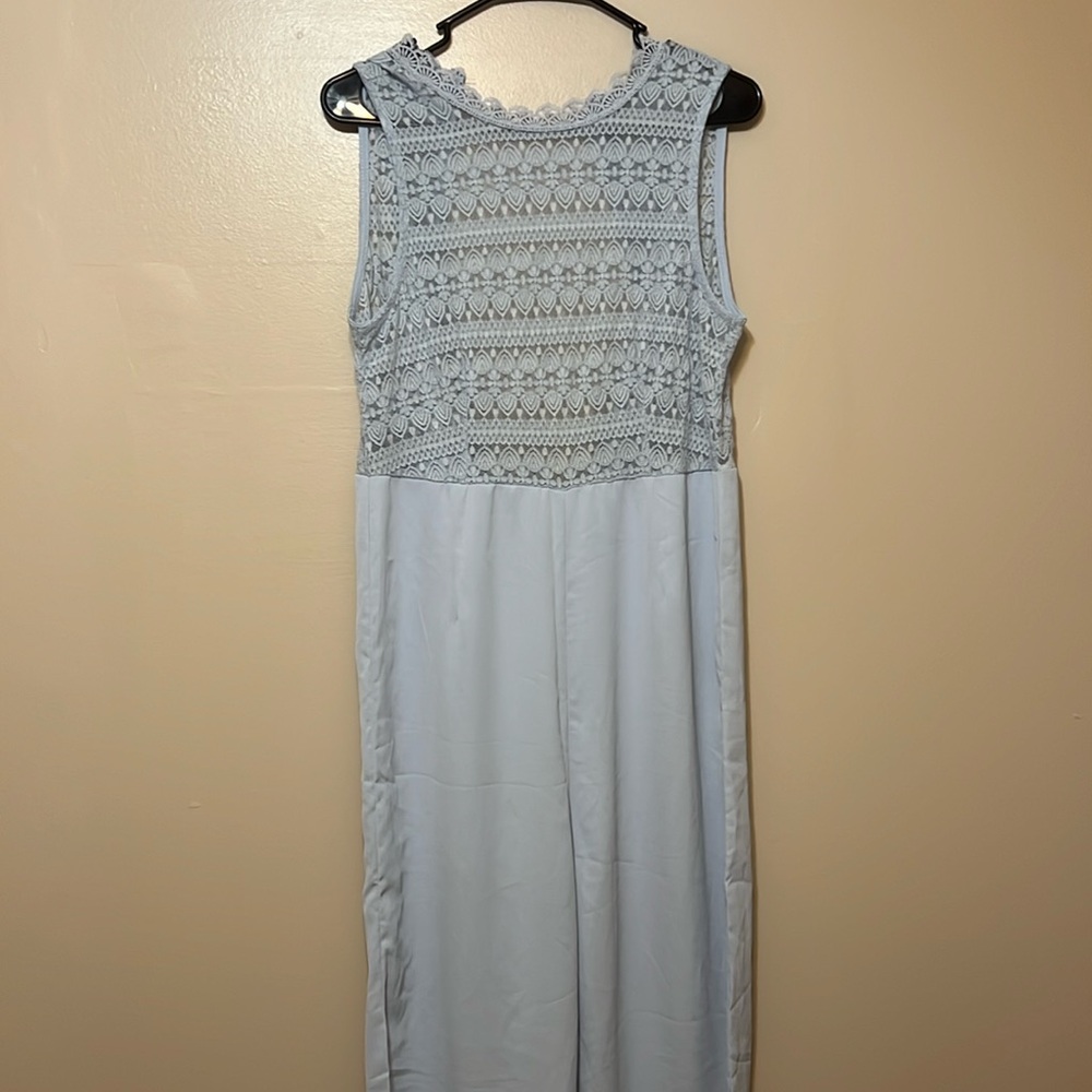 Lace overall with wide legs, light blue, size medium
